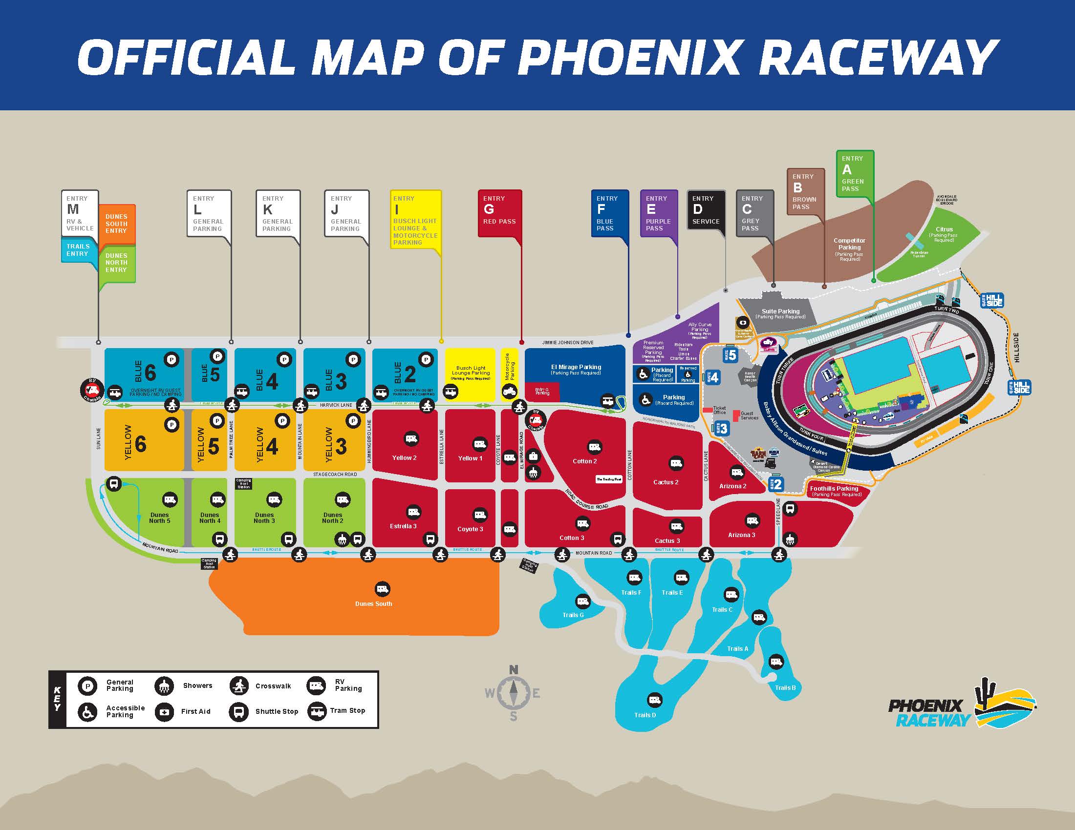 Phoenix Raceway Parking Entry and Facility Map
